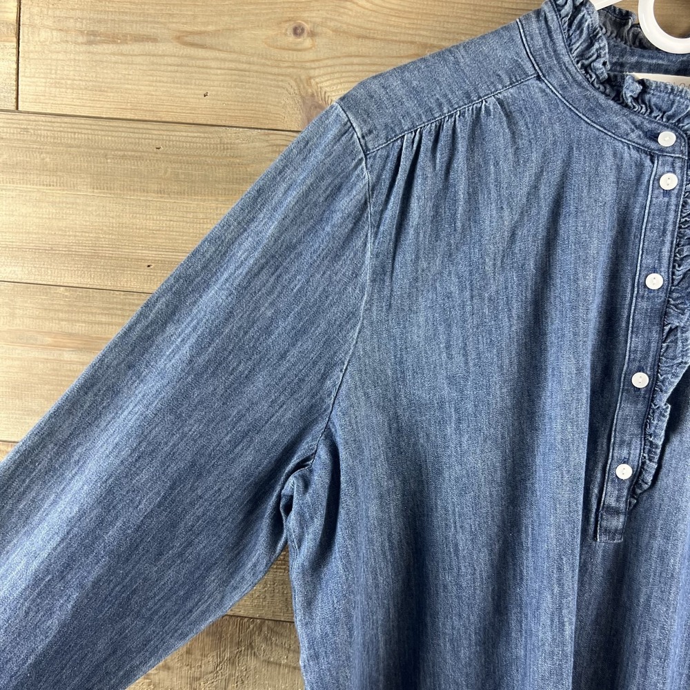 Caslon Womens Shirt Long Sleeve Pullover Chambray Cotton Ruffle Size XL - Picture 4 of 10